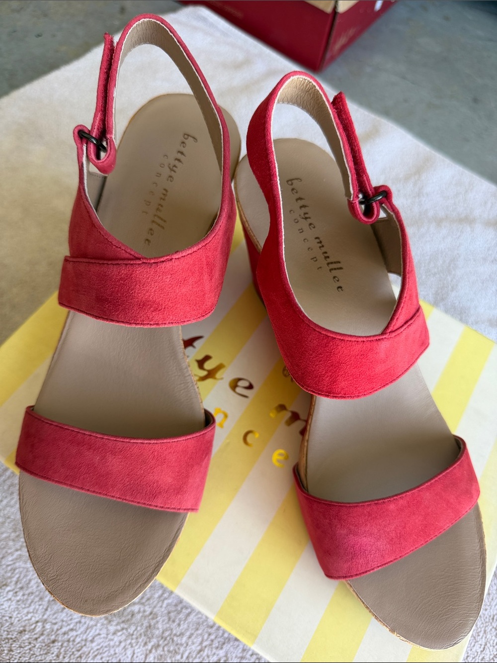 bettye muller Red Suede Double-Strap Slingback Sandals